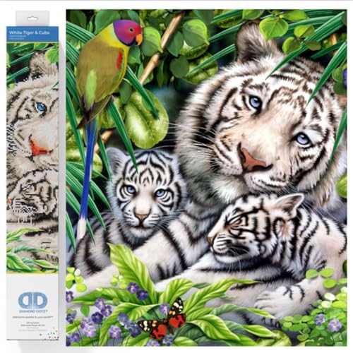 DIAMOND DOTZ DD10.006 - Original 5D Diamond Painting Set Weißer Tiger, Kreativset mit 16.214 Diamant Mosaiksteinen, Malset ca. 52 x 52 cm, DIY Komplettset für Erwachsene und Kinder ab 8 Jahren von DIAMOND DOTZ