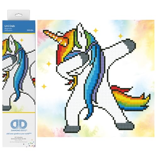 DIAMOND DOTZ DD3.024 - Original 5D Diamond Painting Set Einhorn Uni Dab, Kreativset mit 2.613 Diamant Mosaiksteinen, Malset ca. 23 x 23 cm, DIY Komplettset für Erwachsene und Kinder ab 8 Jahren von DIAMOND DOTZ