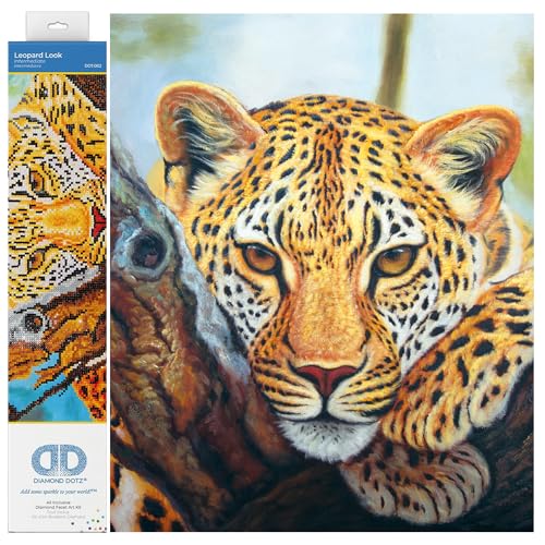 DIAMOND DOTZ DD7.002 - Original 5D Diamond Painting Set Leoparden Blick, Kreativset mit 15.459 Diamant Mosaiksteinen, Malset ca. 36 x 46 cm, DIY Komplettset für Erwachsene und Kinder ab 8 Jahren von DIAMOND DOTZ