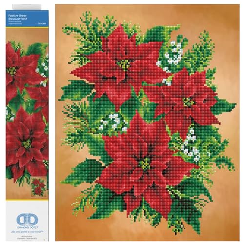 DIAMOND DOTZ DD9.068 Blume Original 5D Diamond Painting Set Festive Cheer, Kreativset mit 12.322 Diamant Mosaiksteinen, Malset ca. 35,5 x 45,7 cm, für Erwachsene und Kinder ab 6 Jahren, Rot/Grün von DIAMOND DOTZ