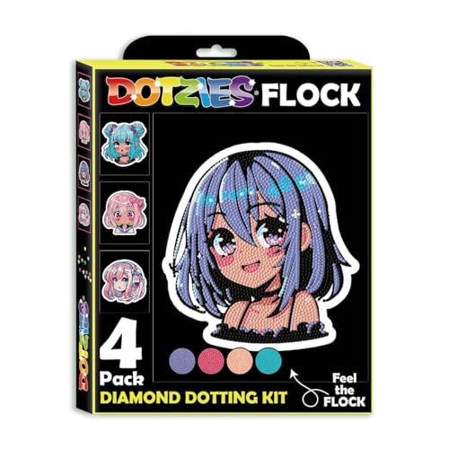 DIAMOND DOTZ DOTZIES 2594444 Original 5D Diamond Painting Set, Neon Anime Mädchen, 4 bunte Diamant-Bilder mit Flock, Dotting-Kit für Kinder ab 6 Jahren, Beginner DIAMOND DOTZ DOTZIES 2594444 Original 5D Diamond Painting Set, Neon Anime Mädchen, 4 bunte Diamant-Bilder mit Flock, Dotting-Kit für Kinder ab 6 Jahren, Beginner von DIAMOND DOTZ