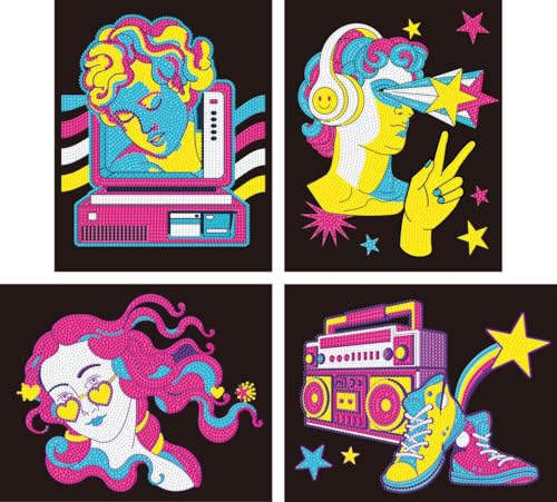 DIAMOND DOTZ DOTZIES 2594447 Original 5D Diamond Painting Set, Neon Retro Klassiker, 4 bunte Diamant-Bilder mit Flock, Dotting-Kit für Kinder ab 6 Jahren, Beginner DIAMOND DOTZ DOTZIES 2594447 Original 5D Diamond Painting Set, Neon Retro Klassiker, 4 bunte Diamant-Bilder mit Flock, Dotting-Kit für Kinder ab 6 Jahren, Beginner von DIAMOND DOTZ