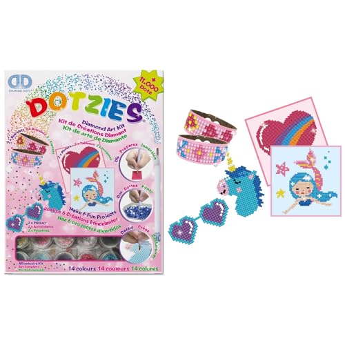 DIAMOND DOTZ DTZ10.001 - Original Diamond Painting Dotzies Set mit 6 Motiven: 2 Bilder 15x15cm, 2 Armbänder, 2 Aufkleber / Sticker, DIY Diamant Komplettset für Kinder ab 8 Jahren, Extra funkelnd, Rosa DIAMOND DOTZ DTZ10.001 - Original Diamond Painting Dotzies Set mit 6 Motiven: 2 Bilder 15x15cm, 2 Armbänder, 2 Aufkleber / Sticker, DIY Diamant Komplettset für Kinder ab 8 Jahren, Extra funkelnd, Rosa von DIAMOND DOTZ