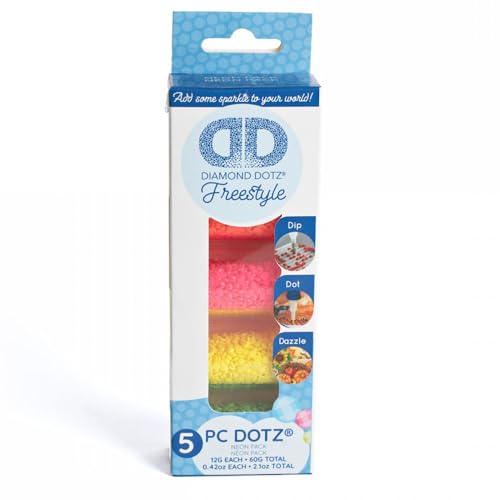 Diamond Dotz DDA-012 Freestyle, runde Steinchen in 4 Neonfarben und 1 Glow-in-the-Dark, 5er Set, funkelnde Diamanten f?r Diamond Painting, zum individuellen Gestalten und Verzieren von Accessoires von DIAMOND DOTZ