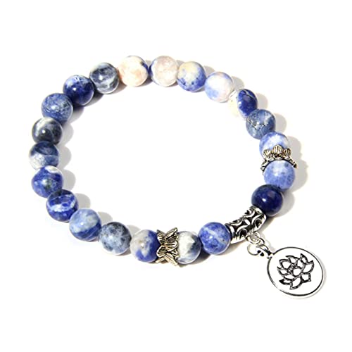 DIANN Handgefertigtes Naturstein-Lotus-Ohm-Buddha-Perlen-Armband, rosa Zebra-Stein, Lotus-Charm-Armband für Frauen, Männer, Yoga -Schmuck, Geschenke-Sodalith von DIANN