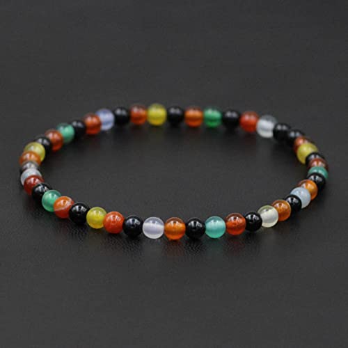 DIANN Naturstein Lapislazuli Bead Stretch Armband Tigerauge Runde Perlen Armbänder Armreifen Schmuck für Männer Frauen-Bunter Chalcedon von DIANN