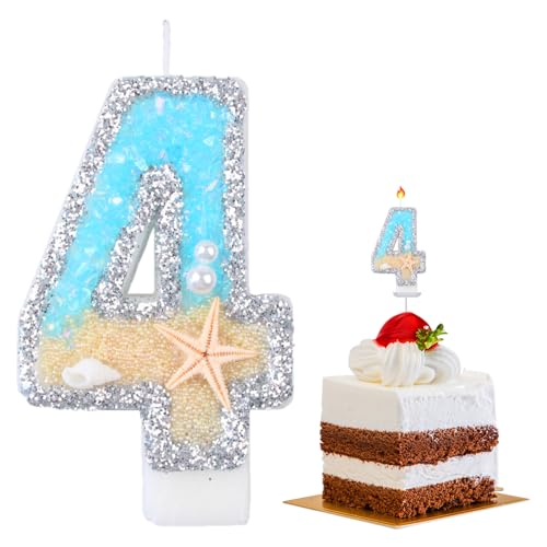 Geburtstagskerze 4,Zahlenkerze,Geburtstagskerzen Zahlen,Zahlen Kerzen,Geburtstag Kerzen,Geburtstagskerzen für Torte,Kerze 4 Geburtstag,3D Birthday Candles,Meeresthema,7.5cm (Nummer 4) von DIAONIAN