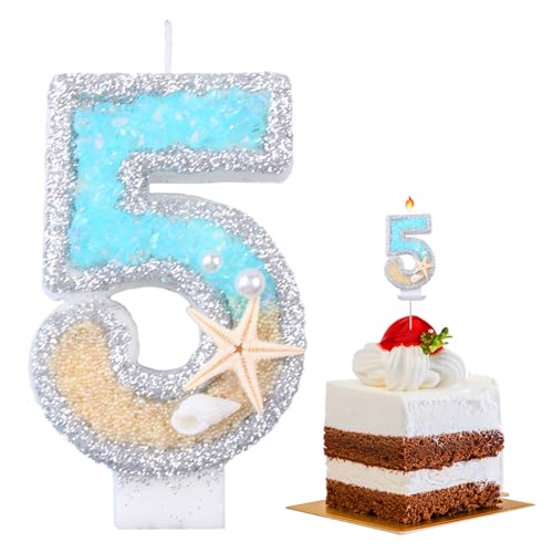 Geburtstagskerze 5,Zahlenkerze,Geburtstagskerzen Zahlen,Zahlen Kerzen,Geburtstag Kerzen,Geburtstagskerzen für Torte,Kerze 5 Geburtstag,3D Birthday Candles,Meeresthema,7.5cm (Nummer 5) von DIAONIAN