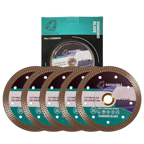 Diapicktools Diamant-Sägeblatt, 11,4 cm, dünn, für Porzellan, Keramik, Fliesen, Stein, Granit, Marmor, 2,2 cm Dorn verstärkt, inklusive 1,6 cm Ring, 5 Stück Diapicktools Diamant-Sägeblatt, 11,4 cm, dünn, für Porzellan, Keramik, Fliesen, Stein, Granit, Marmor, 2,2 cm Dorn verstärkt, inklusive 1,6 cm Ring, 5 Stück von DIAPICK TOOLS