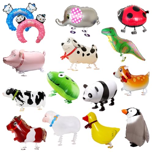 13PCS Walking Tier Folienballons, Karikatur Helium Ballons Gas mit 2 Ballonköpfen, Airwalker Luftballons Tiere für Thematische Party Deko Mitgebsel 13PCS Walking Tier Folienballons, Karikatur Helium Ballons Gas mit 2 Ballonköpfen, Airwalker Luftballons Tiere für Thematische Party Deko Mitgebsel von DIBALIYI