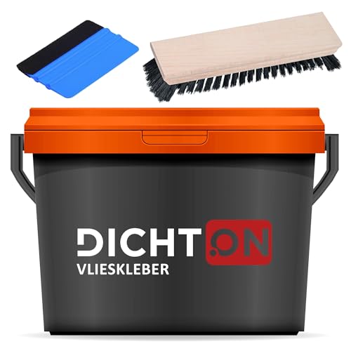 Vlieskleber 5kg Gewebekleber + Rakel + Tapetenbürste - Tapetenkleister, Kleber Vliestapeten, Vinyl, Textiltapeten - lösemittelfrei, trocknet fleckenfrei, Tapeten Fertigkleister © DICHTON D.89W von DICHTON