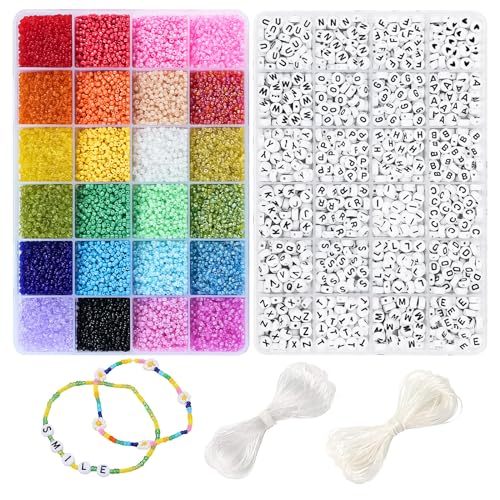 DICOBD 21600 Stück 2 mm 12/0 Glasperlen Bastelperlen Kit und 1200 Stück Buchstaben-Alphabet-Perlen für Freundschaftsarmbänder, Schmuckherstellung, Halsketten und Schlüsselanhänger mit 2 Rollen Schnur DICOBD 21600 Stück 2 mm 12/0 Glasperlen Bastelperlen Kit und 1200 Stück Buchstaben-Alphabet-Perlen für Freundschaftsarmbänder, Schmuckherstellung, Halsketten und Schlüsselanhänger mit 2 Rollen Schnur von DICOBD