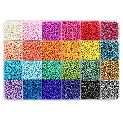 DICOBD 31200 Stück 2 mm Glas-Rocailles für Armbandherstellung, kleine Perlen, 24 Farben, Bastelperlen für Schmuckherstellung und Handwerk von DICOBD