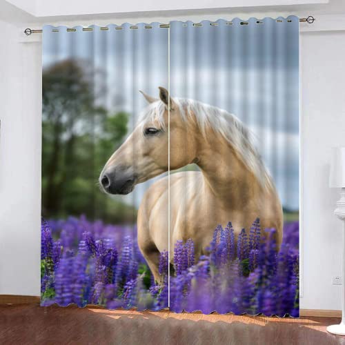 DICOIN Gardinen Kinderzimmer Mädchen Pferde,Vorhänge Mit Ösen 2Er Set Kurz Mit Tier,Thermo Vorhänge 2Er Set Blickdicht Lärmschutz Schlafzimmer,160X140Cm(Hxb)/160X70Cm*2,A19 von DICOIN