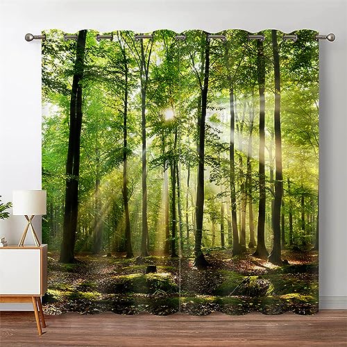 DICOINB Vorhang Blickdicht Ösen Motiv Wald,3D Moderne Gardinen Isolierung Blickdicht 2Er Set Kurz Für Wohnzimmer Schlafzimmer Kinderzimmer,100X140Cm(Hxb)/100X70Cm*2,A4 von DICOINB