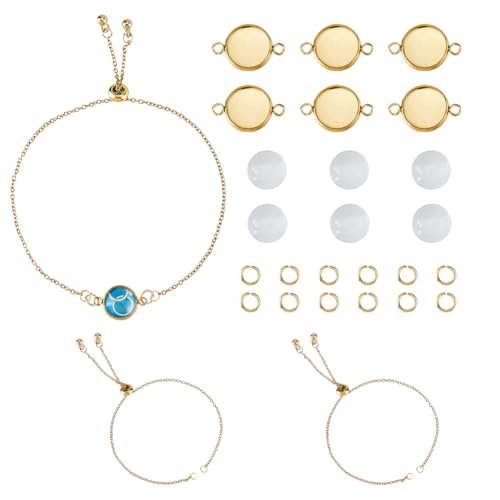 DICOSMETIC 10 Set 304 Edelstahl Armband Lünetten Einstellungen Goldenes Armband Tablett Bastelset Inklusive 10 Stück Armbandketten Runde Tabletts Und Glas Cabochons DICOSMETIC 10 Set 304 Edelstahl Armband Lünetten Einstellungen Goldenes Armband Tablett Bastelset Inklusive 10 Stück Armbandketten Runde Tabletts Und Glas Cabochons von DICOSMETIC