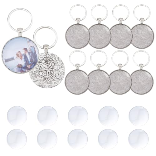 DICOSMETIC Cabochon-Schlüsselanhänger, Rohlinge, Schlüsselanhänger-Tablett, 35 mm, Platin-Legierung, DIY-Schlüsselanhänger-Set mit Rosen-Skulptur für Fotos, personalisierte von DICOSMETIC