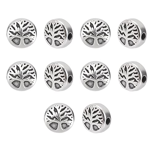 DICOSMETIC 10 Stück 10mm Flache Runde Perlen Mit Baum des Lebens 304 runde Edelstahlperlen Metall Zwischenperlen Für Die Schmuckherstellung Bohrung: 2mm DICOSMETIC 10 Stück 10mm Flache Runde Perlen Mit Baum des Lebens 304 runde Edelstahlperlen Metall Zwischenperlen Für Die Schmuckherstellung Bohrung: 2mm von DICOSMETIC
