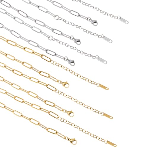 DICOSMETIC 10 Stück 2 Farben Paperclip Ketten Halsketten Edelstahl Schmuck Ketten Halsketten 45.5cm Verstellbare Halskettenketten Set Mit Karabinerverschlüssen Für Die Herstellung von Halsketten von DICOSMETIC