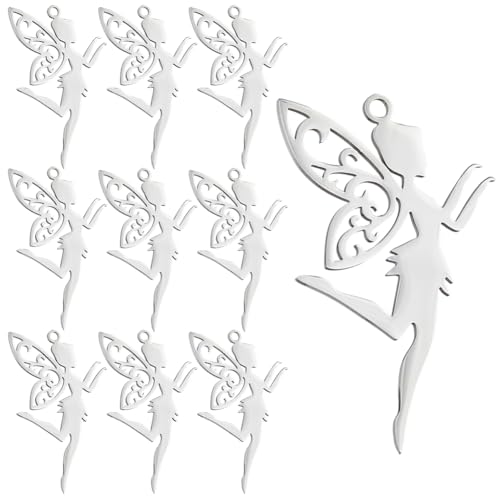 DICOSMETIC 10 Stück Edelstahl Fee Charms Blumenfeen Anhänger Silber Fee Engel Anhänger Feenmärchen Schmuck Anhänger Elfe Anhänger Für Die Schmuckherstellung, Bohrung: 1.8mm von DICOSMETIC