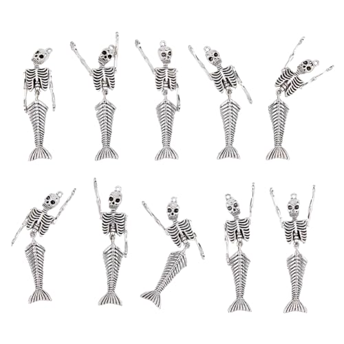 DICOSMETIC 10 Stück Meerjungfrau Skelett Anhänger Halloween Totenkopf Anhänger Antike Silberanhänger Tibetische Legierungsanhänger Für DIY Schmuckherstellung Taufgeschenke, Bohrung: 2mm DICOSMETIC 10 Stück Meerjungfrau Skelett Anhänger Halloween Totenkopf Anhänger Antike Silberanhänger Tibetische Legierungsanhänger Für DIY Schmuckherstellung Taufgeschenke, Bohrung: 2mm von DICOSMETIC