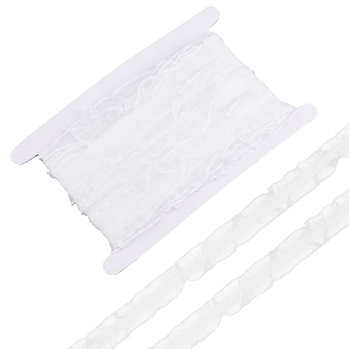 DICOSMETIC 10 Yards Rüschenfaltenband Aus Polyester Spitze Elastische Stoffbänder Stretch Rüschenband 1-1/4 Zoll (33mm) Breit Weißes Doppelrüschen Spitzenband von DICOSMETIC