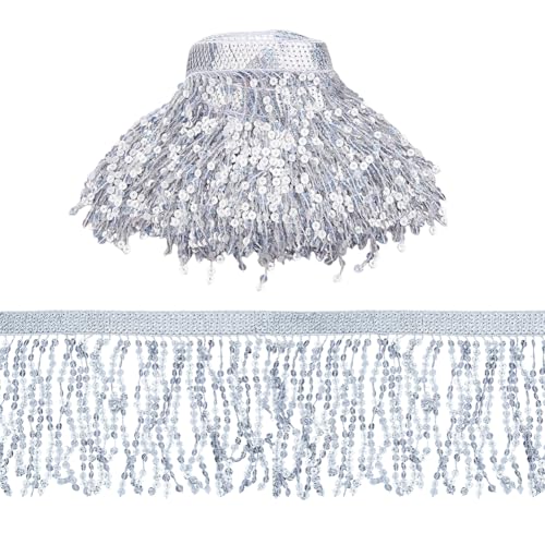 DICOSMETIC 10.94 Yards Pailletten Quastenband - Fasermaterial, Silber, Shabby Chic - Für Nähen, Basteln, Party Dekoration von DICOSMETIC