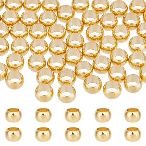 DICOSMETIC 100 Stück 24 Karat Vergoldete Runde Kugelperlen Mit Großem Loch Messing Golden 4 mm Loch Runde Abstandsperlen Säule Metall Europäische Perle Zur Schmuckherstellung 5.5x4 mm DICOSMETIC 100 Stück 24 Karat Vergoldete Runde Kugelperlen Mit Großem Loch Messing Golden 4 mm Loch Runde Abstandsperlen Säule Metall Europäische Perle Zur Schmuckherstellung 5.5x4 mm von DICOSMETIC