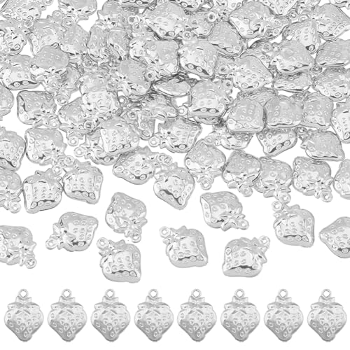 DICOSMETIC 100 Stück Erdbeer Charms Antik Silber 3D Frucht Charms Mini Edelstahl Erdbeer Anhänger Hawaii Frucht Anhänger Für DIY Schmuckherstellung Bohrung: 1.2 mm von DICOSMETIC