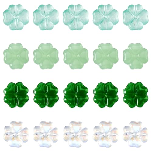 DICOSMETIC 100 Stück Glücksklee Perlen 4 Stile St. Patrick's Day Perlen 10mm Facettierte Glasperlen Transparente Grüne Bastelperlen Für Halsketten Armbänder Schmuckherstellung Bohrung: 1mm von DICOSMETIC
