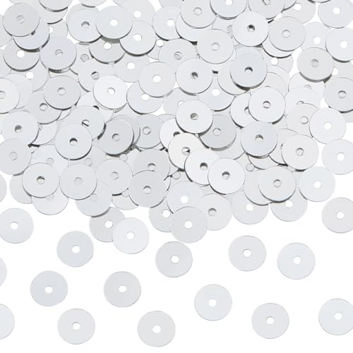 DICOSMETIC 100 g silberne Pailletten zum Basteln, 6 mm flache Pailletten, flach, rund, lose Pailletten, Großpackung, runde Spangles mit Loch für DIY, Nähen, Sticken, Ohrringe, Basteln, Loch: 1 mm DICOSMETIC 100 g silberne Pailletten zum Basteln, 6 mm flache Pailletten, flach, rund, lose Pailletten, Großpackung, runde Spangles mit Loch für DIY, Nähen, Sticken, Ohrringe, Basteln, Loch: 1 mm von DICOSMETIC