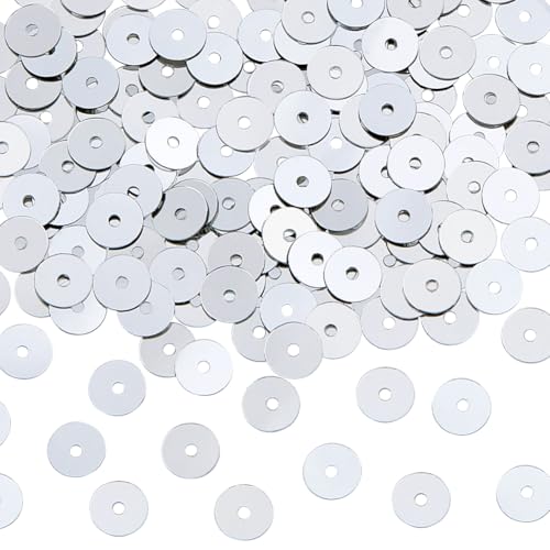 DICOSMETIC 100g Silber Pailletten 6mm Flache Runde Lose Pailletten Großpackung Runde Glitzer Mit Loch Für DIY Nähen Stickerei Ohrringe Bastelarbeiten von DICOSMETIC