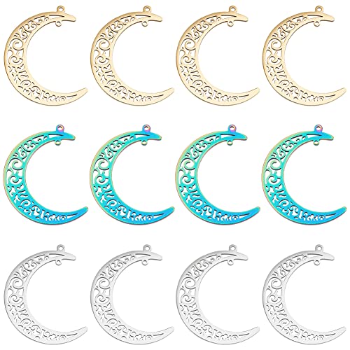 DICOSMETIC 12 Stück 3 Farben Filigrane Mond Anhänger Blumenmuster Halbmond Anhänger Goldene Luna Anhänger Edelstahl Lasergeschnittene Anhänger Für Die Schmuckherstellung, Bohrung: 1.5mm DICOSMETIC 12 Stück 3 Farben Filigrane Mond Anhänger Blumenmuster Halbmond Anhänger Goldene Luna Anhänger Edelstahl Lasergeschnittene Anhänger Für Die Schmuckherstellung, Bohrung: 1.5mm von DICOSMETIC