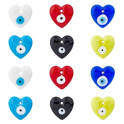DICOSMETIC 12 Stück 6 Farben Herz Mit Augenanhänger Lampwork Böser Blick Anhänger Türkische Schutzanhänger Handgefertigte Blaue Augenanhänger Für DIY Schmuckherstellung Handwerk, Bohrung: 3.5mm DICOSMETIC 12 Stück 6 Farben Herz Mit Augenanhänger Lampwork Böser Blick Anhänger Türkische Schutzanhänger Handgefertigte Blaue Augenanhänger Für DIY Schmuckherstellung Handwerk, Bohrung: 3.5mm von DICOSMETIC