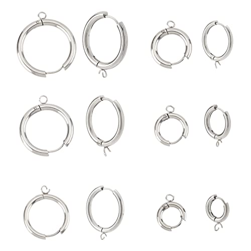 DICOSMETIC 12 Stück 6 Stil Edelstahl Huggie Hoop Ohrring Zubehör 2.5mm Loch Runde Brisur Ohrring Haken Mit Schlaufe Für DIY Armband Halskette Ohrringe Schlüsselanhänger Basteln Schmuckherstellung von DICOSMETIC