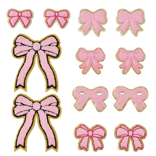 DICOSMETIC 12 Stück 6 Stile rosa Schleifenflicken Chenille zum Aufbügeln niedliche Schleife Applikation Pailletten Stickerei Tuch zum Aufbügeln für Kleidung, Hüte, Rucksäcke, Jacken, Accessoires DICOSMETIC 12 Stück 6 Stile rosa Schleifenflicken Chenille zum Aufbügeln niedliche Schleife Applikation Pailletten Stickerei Tuch zum Aufbügeln für Kleidung, Hüte, Rucksäcke, Jacken, Accessoires von DICOSMETIC