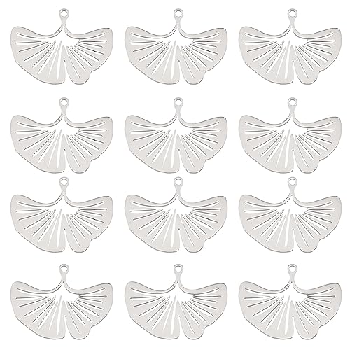 DICOSMETIC 12 Stück Ginkgo Blatt Charms Blattmuster Charms von Der Natur Inspirierter Anhänger Frühlings Herbst Charms Edelstahl Blatt Anhänger Für Die Schmuckherstellung von DICOSMETIC