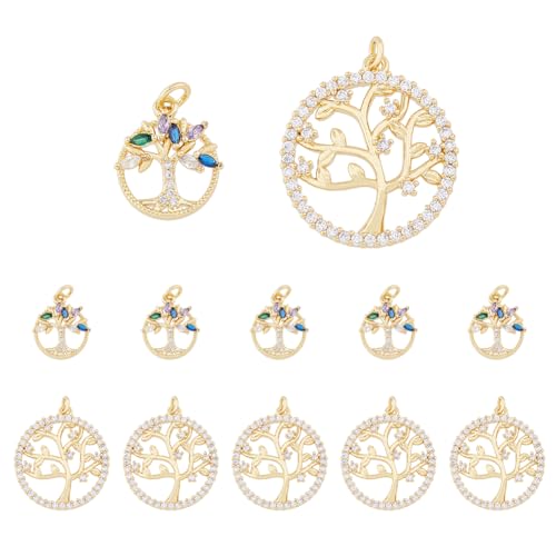 DICOSMETIC 12 Stück Lebensbaum Anhänger 18 Karat Vergoldet Runde Charms Zirkonia Baum Charms Strass Baum Charms Mit Biegering Für Die DIY Schmuckherstellung, Bohrung: 3mm DICOSMETIC 12 Stück Lebensbaum Anhänger 18 Karat Vergoldet Runde Charms Zirkonia Baum Charms Strass Baum Charms Mit Biegering Für Die DIY Schmuckherstellung, Bohrung: 3mm von DICOSMETIC