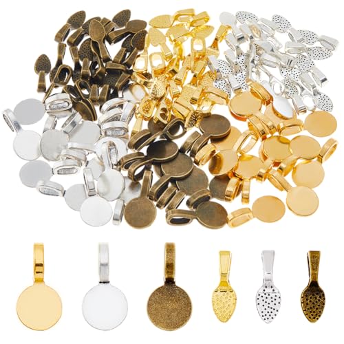 DICOSMETIC 120 Stück 6 Stile Kleine Anhänger Bails Aus Legierung Schmuck Bails Für Anhänger Löffel Bail Ohrring Charme Flache Runde Halsketten Bails Für Schmuckherstellung 15x5mm / 18x10mm von DICOSMETIC