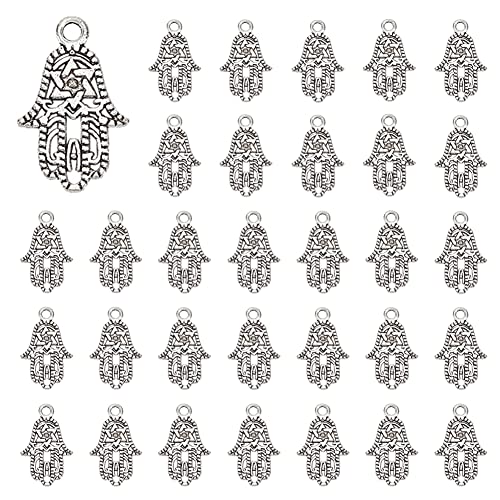 DICOSMETIC 120 Stück Hamsa Hand Charme Legierung Anhänger Antik Silber Hamsa Hand Charme Kleiner Davidstern Anhänger Hand von Miriam Anhänger Für Frauen Und Männer Schmuckherstellung, Bohrung: 2mm von DICOSMETIC