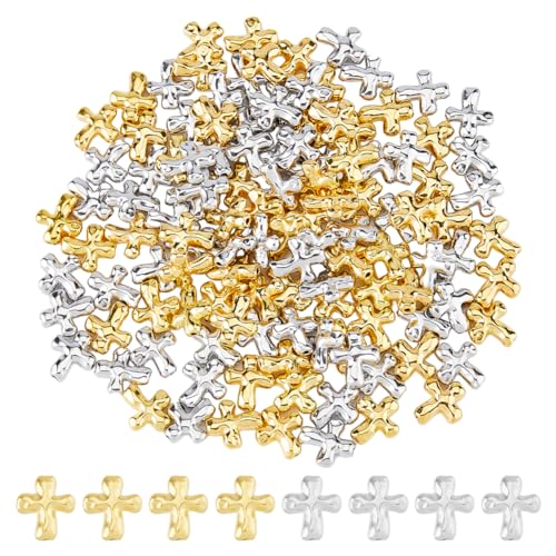 DICOSMETIC 120 Stück Legierungs Kreuzperlen 2 Farben Kruzifix Kreuzperlen Gold Platin Abstandsperlen Kleine Lochperlen 2mm Religiöse Halskette Schmuckherstellung Osterdekoration von DICOSMETIC