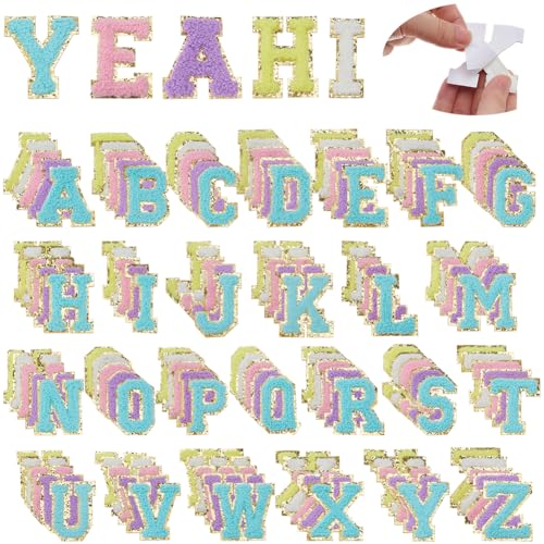 DICOSMETIC 130 Stück 5 Farben Chenille Buchstaben Patches Selbstklebende Buchstaben Patches Zum Aufbügeln/Aufnähen Alphabet Stoff Patches A-Z Bestickter Aufnäher Für Kleidung Taschen Handyhülle Dekor von DICOSMETIC
