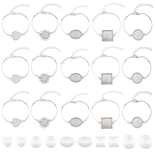 DICOSMETIC 15 Sets Armband Lünette Einstellungen 5 Styles Platin Schmuck Lünette Basis Cabochon Lünette Tablett Leer Armbänder Mit 15 Stück Glas Cabochons Für Schmuckherstellung DICOSMETIC 15 Sets Armband Lünette Einstellungen 5 Styles Platin Schmuck Lünette Basis Cabochon Lünette Tablett Leer Armbänder Mit 15 Stück Glas Cabochons Für Schmuckherstellung von DICOSMETIC