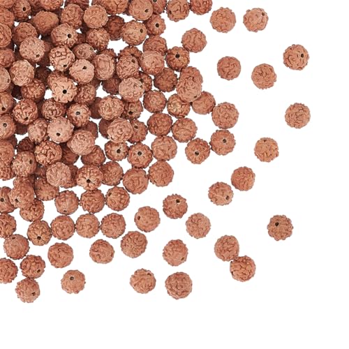 DICOSMETIC 150 Stück Natürliche Rudraksha Perlen Runde Lose Holzperlen 8mm Bodhi Perlen Ungefärbte Siena Gebetsperlen Meditationsperlen japa mala perlen Für DIY Schmuckherstellung von DICOSMETIC