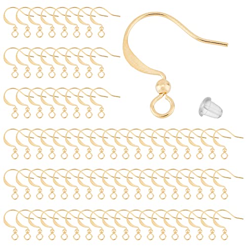DICOSMETIC 150Stück Goldene Ohrhaken Angelhaken Französische Ohrhaken Ohrhaken Aus Messing Mit 200Stück Silikon-Ohrringverschlüssen Für Die Herstellung von Ohrringen, Bohrung: 2.5mm, Stift: 0.5mm von DICOSMETIC