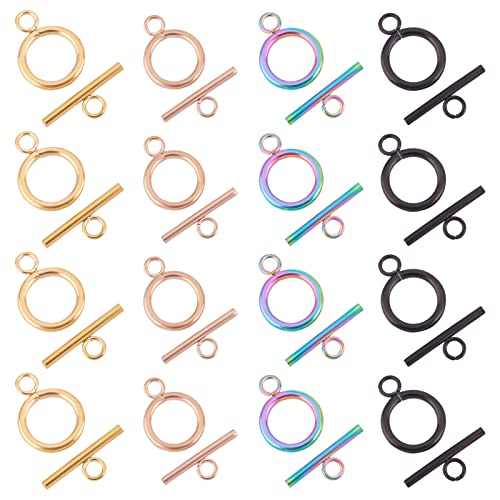 DICOSMETIC 16 Sets 4 Farben Edelstahl Knebelverschlüsse Ring IQ Verschlüsse OT Verschlüsse T Bar Verschlussverschlüsse Mischfarben Im Tibetischen Stil Runde Verschlüsse Für Die Schmuckherstellung von DICOSMETIC