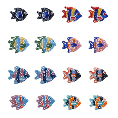 DICOSMETIC 16 Stück 8 Farben Porzellan-Fischperlen Mehrfarbige Fisch-Abstandsperlen Ozean-Tier-Lose Perlen Hawaii-Sommerperlen Für Die Schmuckherstellung Bohrung: 2 mm von DICOSMETIC