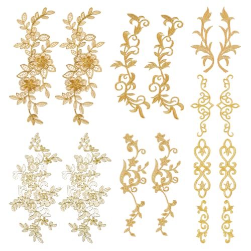 DICOSMETIC 16 Stück 8 Stile Goldblumen Applikationen Blumenstickerei Patch Spitze DIY Applikationen Zum Aufbügeln Nähen Handwerk Dekoration Für Abendkleid Hochzeitskleid Kleidung Taschen von DICOSMETIC