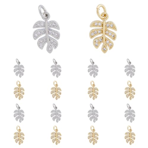 DICOSMETIC 16 Stück Monstera Blatt Charms Zirkonia Tropische Blatt Anhänger Goldene Pflanzen Charms Strass Messing Charms Mit 3 mm Offenem Biegering Für Die DIY Schmuckherstellung DICOSMETIC 16 Stück Monstera Blatt Charms Zirkonia Tropische Blatt Anhänger Goldene Pflanzen Charms Strass Messing Charms Mit 3 mm Offenem Biegering Für Die DIY Schmuckherstellung von DICOSMETIC