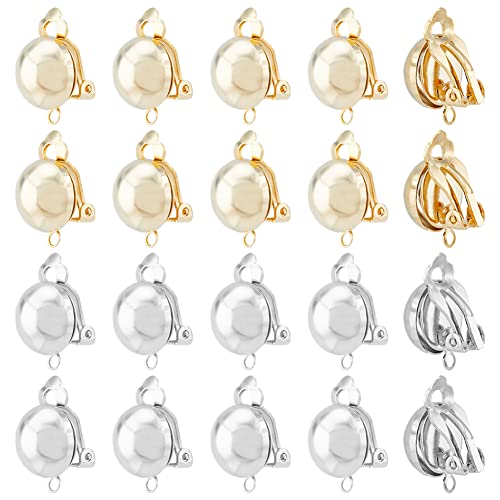 DICOSMETIC 16 Stück Clip-on Ohrring Flache Runde Ohrclips Rohlinge Messing Ohrring Zubehör Ohrring Konverter Gold Silbe Für Nicht Durchstochene Ohren Mit Schlaufen, Bohrung: 1.8mm von DICOSMETIC